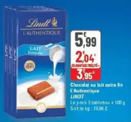 G20 Chocolat au lait extra fin l'authentique lindt offre