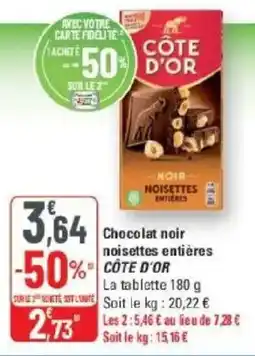 G20 Chocolat noir noisettes entières côte d'or offre