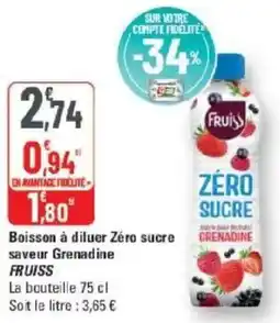 G20 Boisson à diluer zéro sucre saveur grenadine fruiss offre