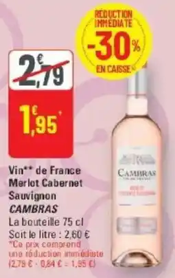 G20 Vin de france merlot cabernet sauvignon cambras offre