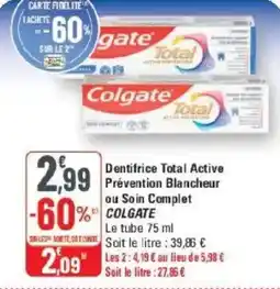 G20 Dentifrice total active prévention blancheur ou soin complet colgate offre
