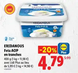 Lidl Eridanous feta aop en tranches offre