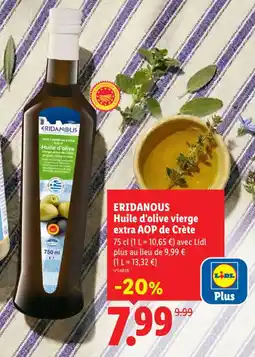 Lidl Eridanous huile d'olive vierge extra aop de crète offre