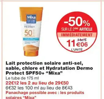 Monoprix MIXA Lait protection solaire anti-sel, sable, chlore et Hydratation Dermo Protect SPF50+ offre