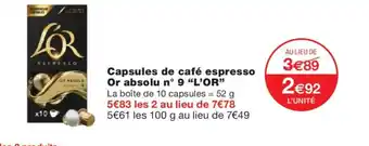 Monoprix L'OR Capsules de café espresso Or absolu n° 9 offre