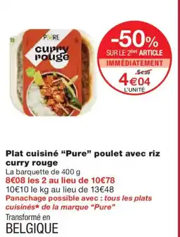 Monoprix PURE Plat cuisiné poulet avec riz curry rouge offre