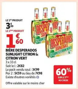 Auchan BIÈRE DESPERADOS SUNLIGHT CITRON & CITRON VERT offre