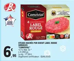 E.Leclerc STEAKS HACHÉS PUR BŒUF LABEL ROUGE SURGELÉS CONVIVIAL offre