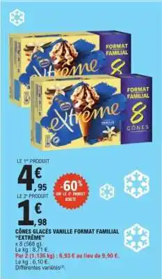 E.Leclerc CÔNES GLACÉS VANILLE FORMAT FAMILIAL “EXTRÊME” offre