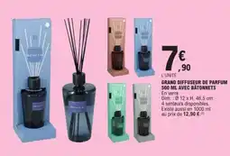 E.Leclerc GRAND DIFFUSEUR DE PARFUM 500 ML AVEC BÂTONNETS offre