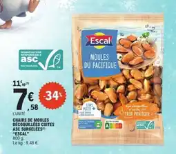 E.Leclerc Chairs de moules decoquillées cuites ASC surgelées Escal offre