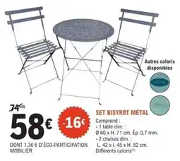 E.Leclerc SET BISTROT MÉTAL offre