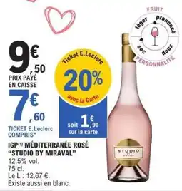 E.Leclerc IGP MÉDITERRANÉE ROSÉ STUDIO BY MIRAVAL offre