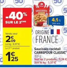 Carrefour CARREFOUR CLASSIC Saucisses cocktail offre