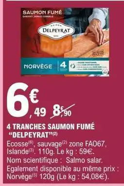 E.Leclerc 4 TRANCHES SAUMON FUMÉ “DELPEYRAT” offre