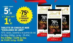 E.Leclerc TABLETTE DE CHOCOLAT NOIR “EXCELLENCE DE LINDT” offre