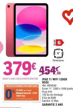 E.Leclerc IPAD 11 WIFI 128GB ROSE offre