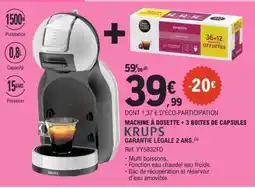 E.Leclerc KRUPS MACHINE À DOSETTE + 3 BOITES DE CAPSULES offre