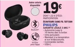 E.Leclerc ÉCOUTEURS SANS FIL TAT1209 PHILIPS offre