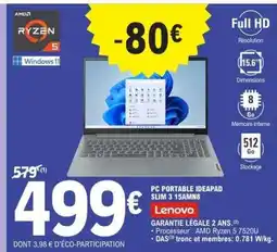 E.Leclerc PC PORTABLE IDEAPAD SLIM 3 15AMN8 offre