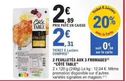 E.Leclerc 2 FEUILLETÉS AUX 3 FROMAGES 'CÔTÉ TABLE' offre