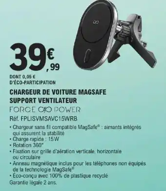 Force Co Power Chargeur de voiture magsafe support ventilateur