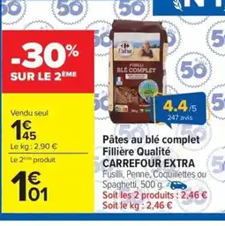 Carrefour CARREFOUR EXTRA Pâtes au blé complet Fillière Qualité offre