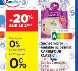 Carrefour CARREFOUR CLASSIC Sachet micro- ondable riz basmati offre