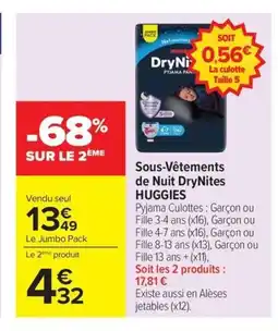 Carrefour HUGGIES Sous-Vêtements de Nuit DryNites offre