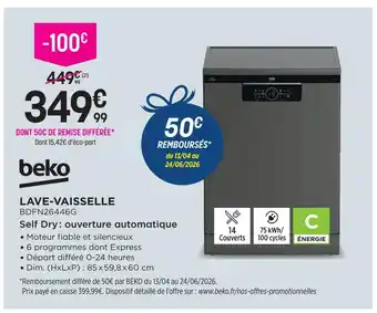 Beko lave-vaisselle bdfn26446g