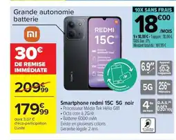 Carrefour Smartphone redmi 15C 5G noir offre