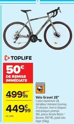 Carrefour TOPLIFE Vélo Gravel 28" offre