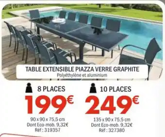 Table extensible piazza verre graphite