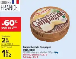 Carrefour Market Camembert de campagne président offre