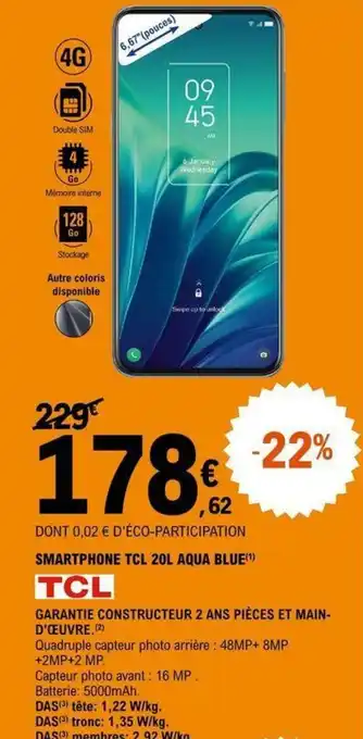 E.Leclerc Smartphone TCL 20L aqua blue offre