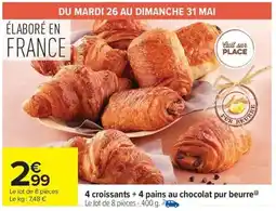 Carrefour Market 4 croissants + 4 pains au chocolat pur beurre offre