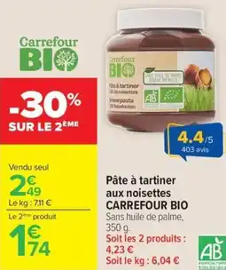 Carrefour Market Pâte à tartiner aux noisettes carrefour bio offre