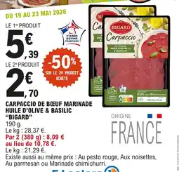 E.Leclerc Carpaccio de bœuf marinade huile d'olive & basilic bigard offre