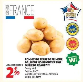 Pommes de terre de primeur de l'île de Noirmoutiers IGP ou île de Ré AOP