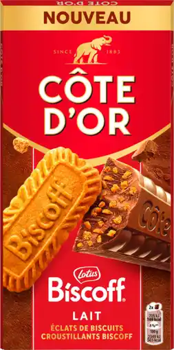Auchan Cote d or tablette de chocolat au lait et biscoff l'original côte d'or offre