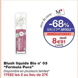 Monoprix Deborah blush liquide bio n° 03 formula pura offre