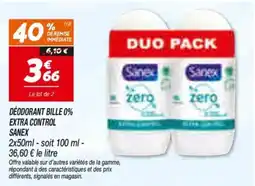 Netto Sanex Déodorant bille 0% extra control offre