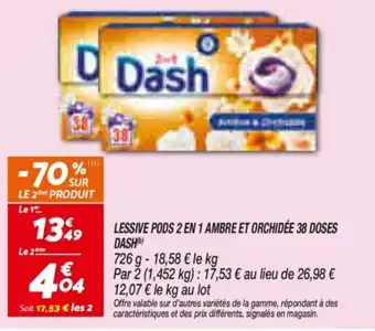 Dash Lessive pods 2 en 1 ambre et orchidée 38 doses