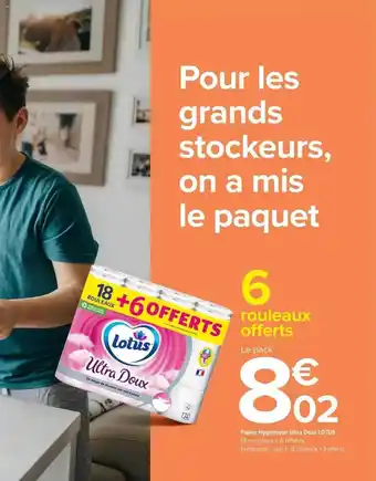 Carrefour Papier Hygiénique Ultra Doux Lotus offre