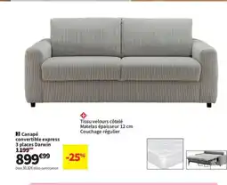 Conforama Canapé convertible express 3 places Darwin offre