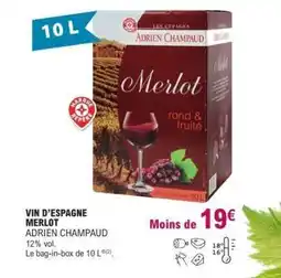 E.Leclerc VIN D'ESPAGNE MERLOT ADRIEN CHAMPAUD offre
