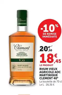 Super U CLEMENT 40° Rhum vieux agricole aoc martinique offre