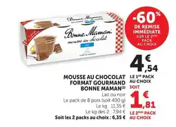 Super U BONNE MAMAN Mousse au chocolat le format gourmand offre