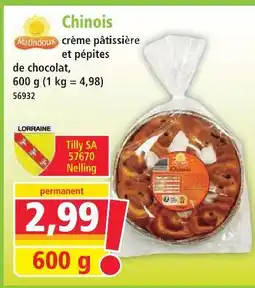 Norma Matindoux chinois crème pâtissière et pépites de chocolat offre