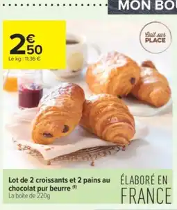 Carrefour Contact Lot de 2 croissants et 2 pains au chocolat pur beurre offre